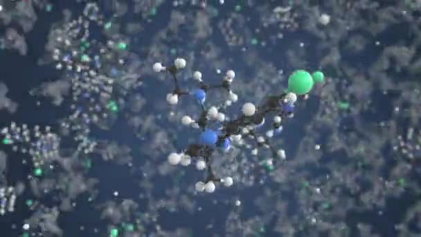 Γενόσημο μόριο χλωροκίνης. Μοριακό μοντέλο. Looping απρόσκοπτη 3d κινούμενα σχέδια — Αρχείο Βίντεο
