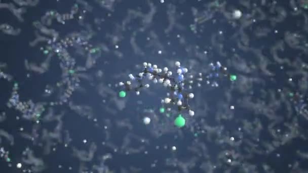 클로르 헥사 이 딘 분자. 분자 모형입니다. 물기없는 바다 속의 애니메이션 3d — 비디오