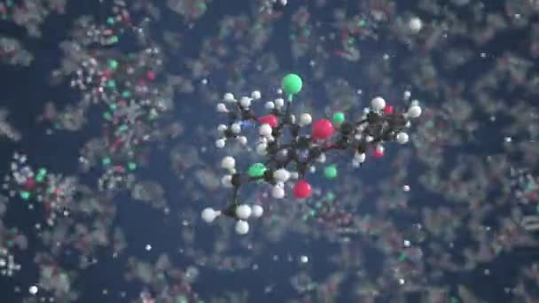 Молекула амиодарона. Молекулярная модель, бесшовная 3D анимация — стоковое видео