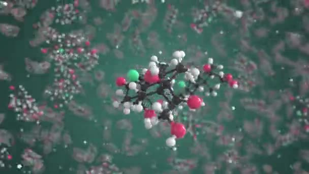 一般的なフルドロコルチゾンの分子。分子モデル,シームレスな3Dアニメーションをループ — ストック動画