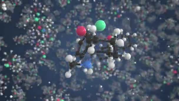 Молекула кетамина. Молекулярная модель, бесшовная 3D анимация — стоковое видео