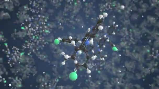 Molécula de Clofazimina. Modelo molecular, bucle de animación 3d sin costuras — Vídeos de Stock