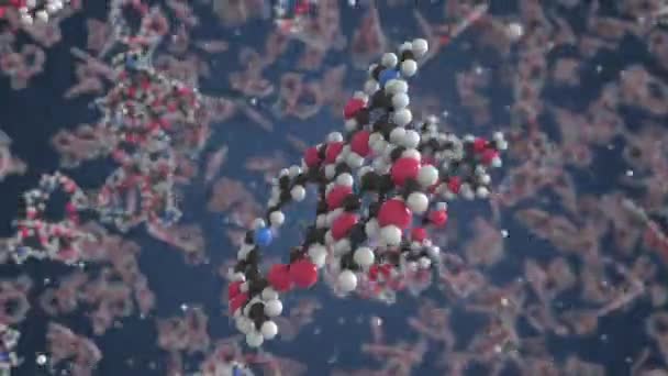 아즈 트로 마이신 분자. 물기없는 3d 애니메이션을 펼치는 분자 모형 — 비디오