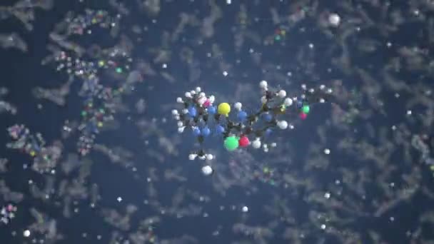 Молекула Дасатиниба. Молекулярная модель, бесшовная 3D анимация — стоковое видео