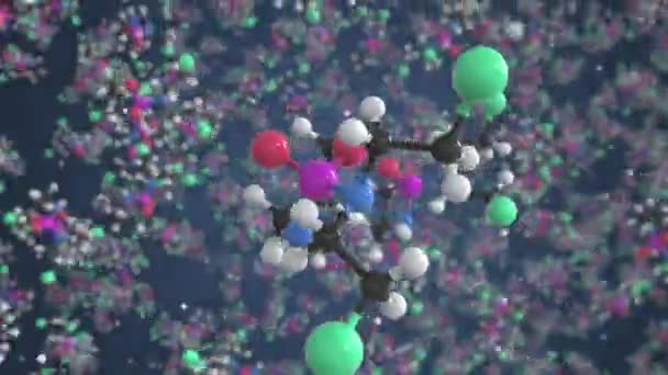 Молекула циклофосфамида. Молекулярная модель, бесшовная 3D анимация — стоковое видео