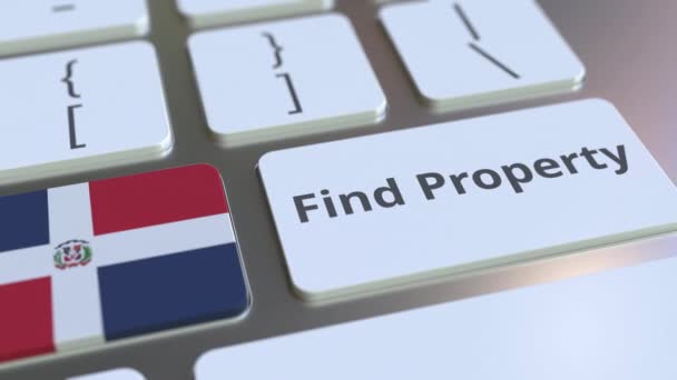 Trouvez le texte de propriété et le drapeau de la République dominicaine sur le clavier. Service immobilier en ligne lié à l'animation 3D conceptuelle — Video