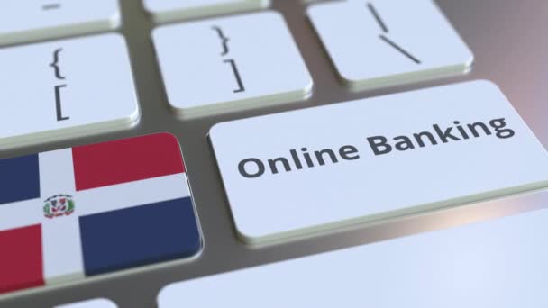 Banca en línea texto y bandera de la República Dominicana en el teclado. Animación 3D conceptual relacionada con las finanzas de Internet — Vídeo de stock