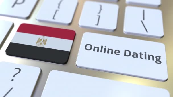 Online Namoro texto e bandeira do Egito no teclado. Animação 3D conceitual — Vídeo de Stock