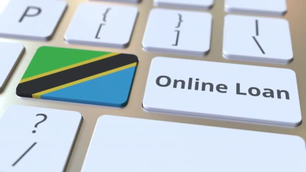 キーボード上のタンザニアのオンラインローンのテキストとフラグ。現代のクレジット関連の概念3Dアニメーション — ストック動画