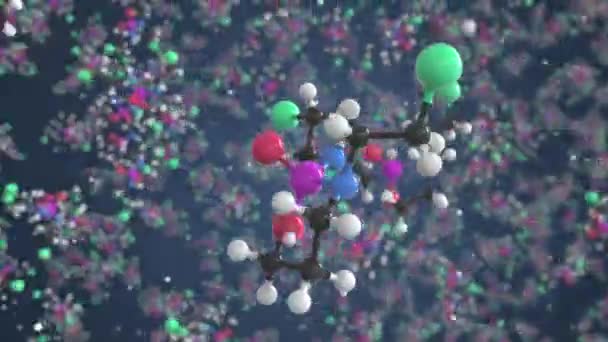 Молекула ифосфамида. Молекулярная модель, бесшовная 3D анимация — стоковое видео