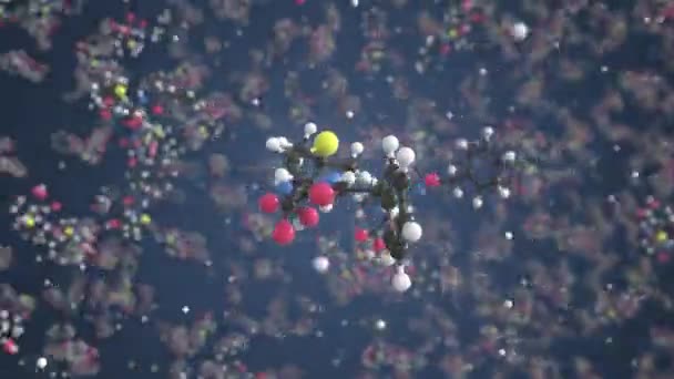 Molecuul van Benzylpenicilline. Moleculair model, lussen naadloze 3d animatie — Stockvideo