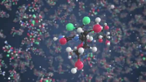 Molekula gemcitabinu. Molekulární model, smyčka bezešvé 3D animace — Stock video