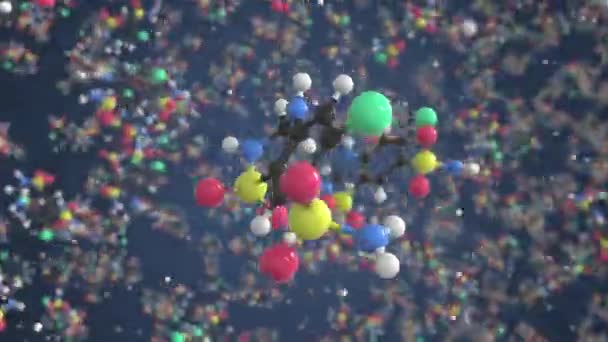 Molécula de Hidroclorotiazida. Modelo molecular, looping animação 3d sem costura — Vídeo de Stock