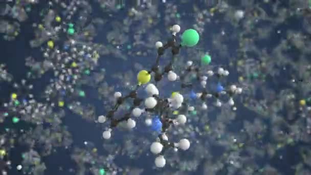 クロルプロマジン分子。分子モデル。シームレス3Dアニメーションのループ — ストック動画