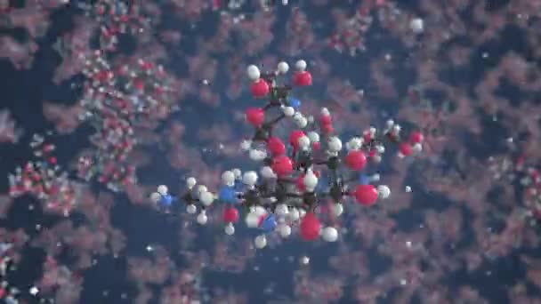 Молекула амікацину. Молекулярна модель. Циклічна безшовна 3d анімація — стокове відео