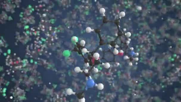 Молекула флуоксетина. Молекулярная модель. Цикл плавной 3D анимации — стоковое видео