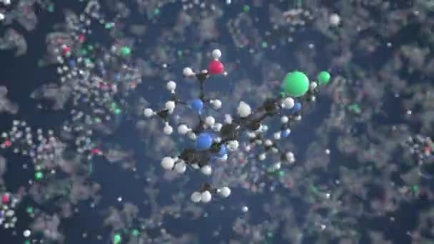 Molecuul van hydroxychloroquine. Moleculair model, lussen naadloze 3d animatie — Stockvideo