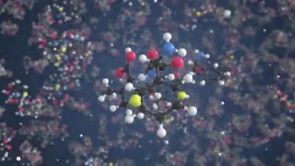 Molecuul van Cefalexin. Moleculair model, lussen naadloze 3d animatie — Stockvideo