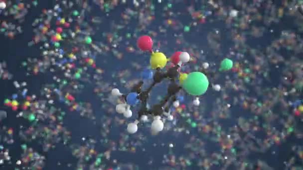 Molécula de diazóxido. Modelo molecular. Looping animación 3d sin costuras — Vídeos de Stock