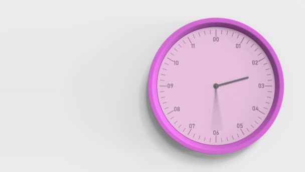 Reloj rosa moderno en la pared de la oficina, looping animación 3D — Vídeos de Stock