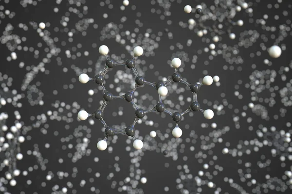 Fluoranthenová molekula vyrobená z kuliček, vědecký molekulární model. Chemické 3D vykreslování — Stock fotografie