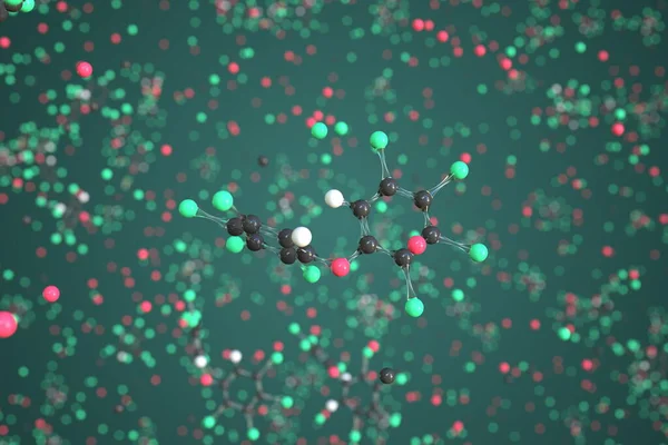 Οκταβρωμοδιφαινυλαιθέρας μόριο κατασκευασμένο με μπάλες, εννοιολογικό μοριακό μοντέλο. Χημική 3d απόδοση — Φωτογραφία Αρχείου