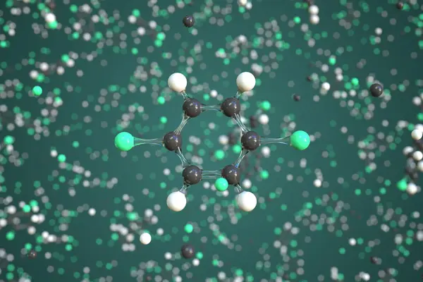 P-dichlorobenzene 분자는 공, 개념 분자 모델로 만들어 졌다. 화학 3d 렌더링 — 스톡 사진