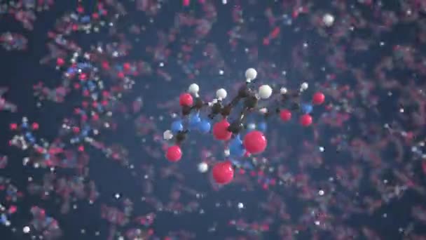 Nitrofurantoin molekula. Molekuláris modell, zökkenőmentes 3D animáció — Stock videók