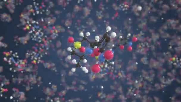 Молекула Ніфурімокса. Молекулярна модель, циклічна безшовна 3d анімація — стокове відео