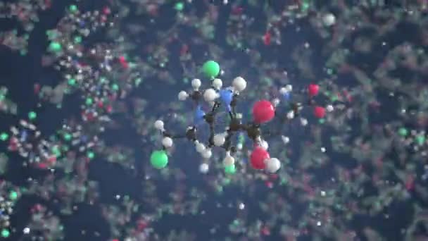 Молекула Мелфалана. Молекулярная модель, бесшовная 3D анимация — стоковое видео