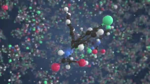 Lorazepam molekülü. Moleküler model. Kusursuz 3D canlandırma döngüsü — Stok video