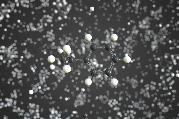 Ethylbenzenová molekula, vědecký molekulární model, 3d rendering — Stock fotografie