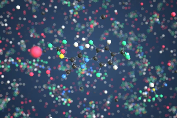 Μόριο φιπρονίλης κατασκευασμένο με μπάλες, εννοιολογικό μοριακό μοντέλο. Χημική 3d απόδοση — Φωτογραφία Αρχείου