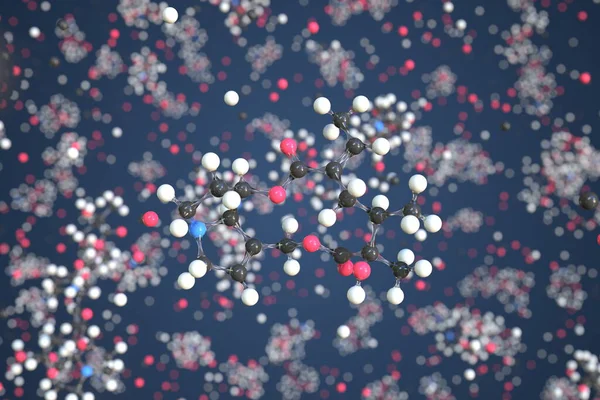 黄嘌呤的分子，概念分子模型。概念3d渲染 — 图库照片