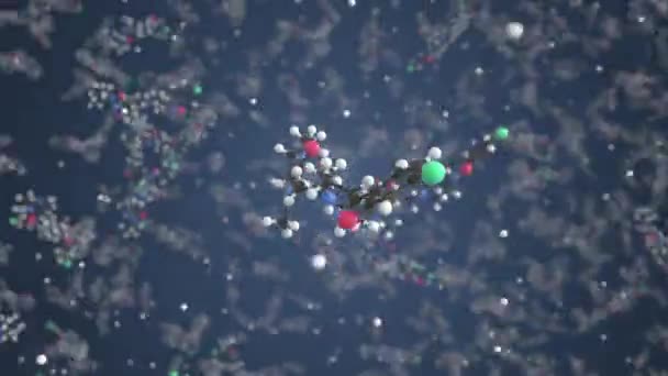 Молекула рисперидона. Молекулярная модель. Цикл плавной 3D анимации — стоковое видео