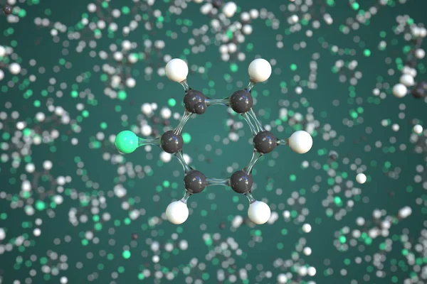 Molekül aus Fluorbenzol, konzeptionelles molekulares Modell. Wissenschaftliche 3D-Darstellung — Stockfoto