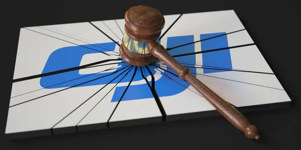 Logo van DJI geraakt door rechters hamer. Gerechtelijke redactie 3d rendering — Stockfoto