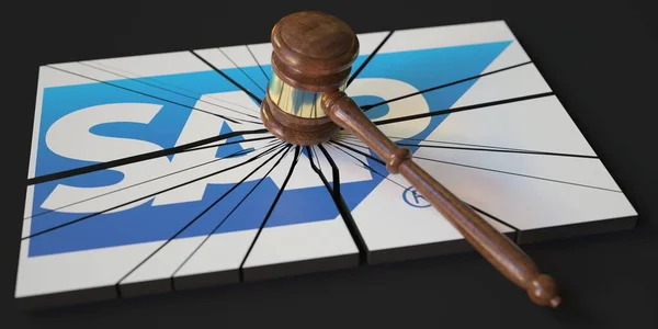 Logo von SAP von Richtergabel getroffen Gerichtsbezogene redaktionelle 3D-Darstellung — Stockfoto