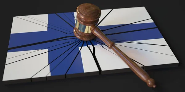 Broken block with flag of Finland and judges gavel. Conceptual 3d rendering — Stock Photo, Image