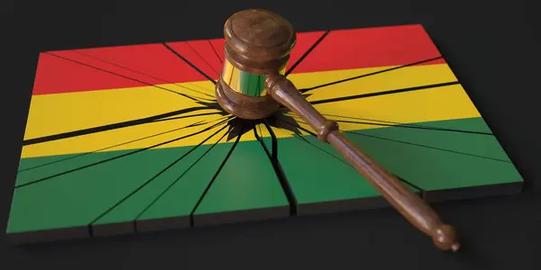 ガーナの旗で壊れたブロックと裁判官はギャベル。概念的な3Dレンダリング — ストック写真
