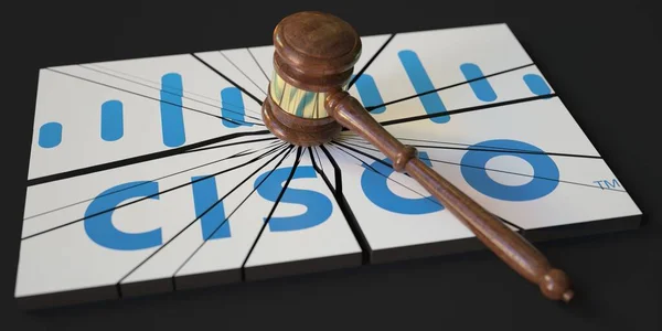 Logo von CISCO von Richtergabel getroffen. Gerichtsbezogene redaktionelle 3D-Darstellung — Stockfoto