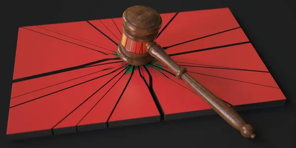 Broken block with flag of Morocco and judges gavel. Conceptual 3d rendering — Stock Photo, Image