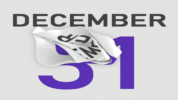 31 december datum bakom skrynklig papperssida i en kalender, 3D-rendering — Stockfoto