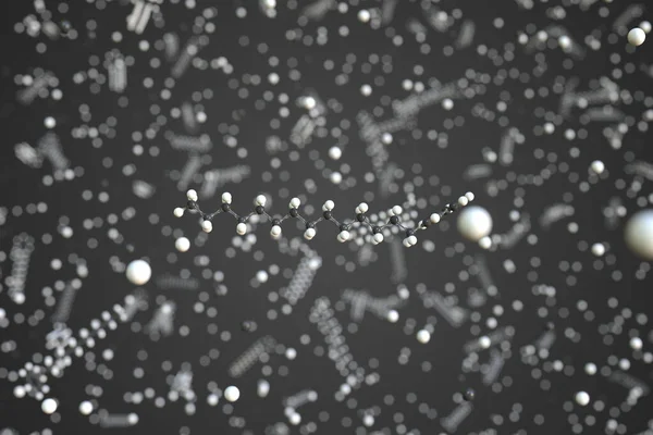 Молекула N-тетрадецилбензола, сделанная из шаров, научная молекулярная модель. Химический трехмерный рендеринг — стоковое фото