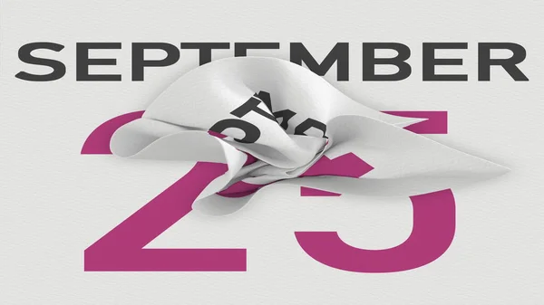 Szeptember 25 dátum mögött gyűrött papírlap egy naptár, 3D-s renderelés — Stock Fotó