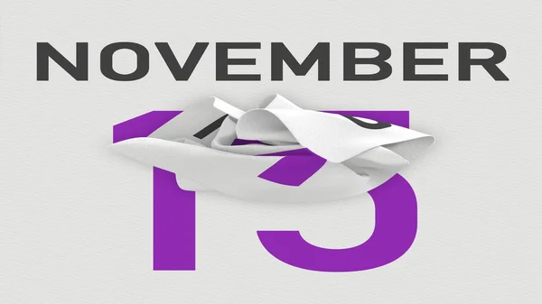 15 de noviembre la fecha detrás de la página arrugada de papel del calendario, la representación 3d — Foto de Stock