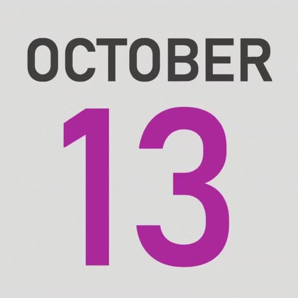 October 14 date behind torn page of a calendar, 3d animation — Stock Video