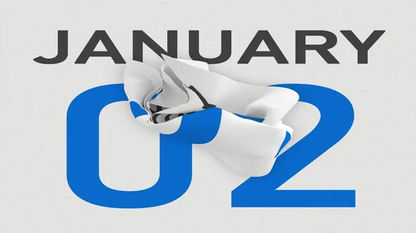 2 січня дата закінчення розірваної сторінки календаря, 3d рендеринга — стокове фото