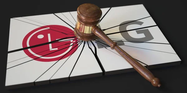 Λογότυπο της LG χτυπημένο από δικαστές Gavel. Συντακτική 3d απόδοση σχετική με το δικαστήριο — Φωτογραφία Αρχείου