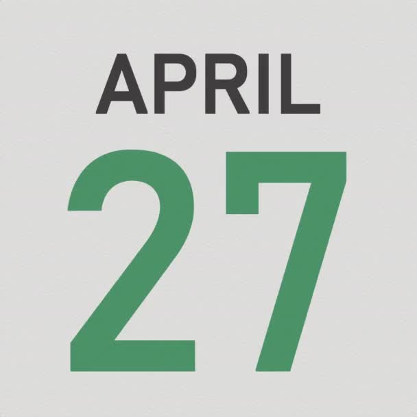 28 april datum achter verkreukeld papier pagina van een kalender, 3d animatie — Stockvideo